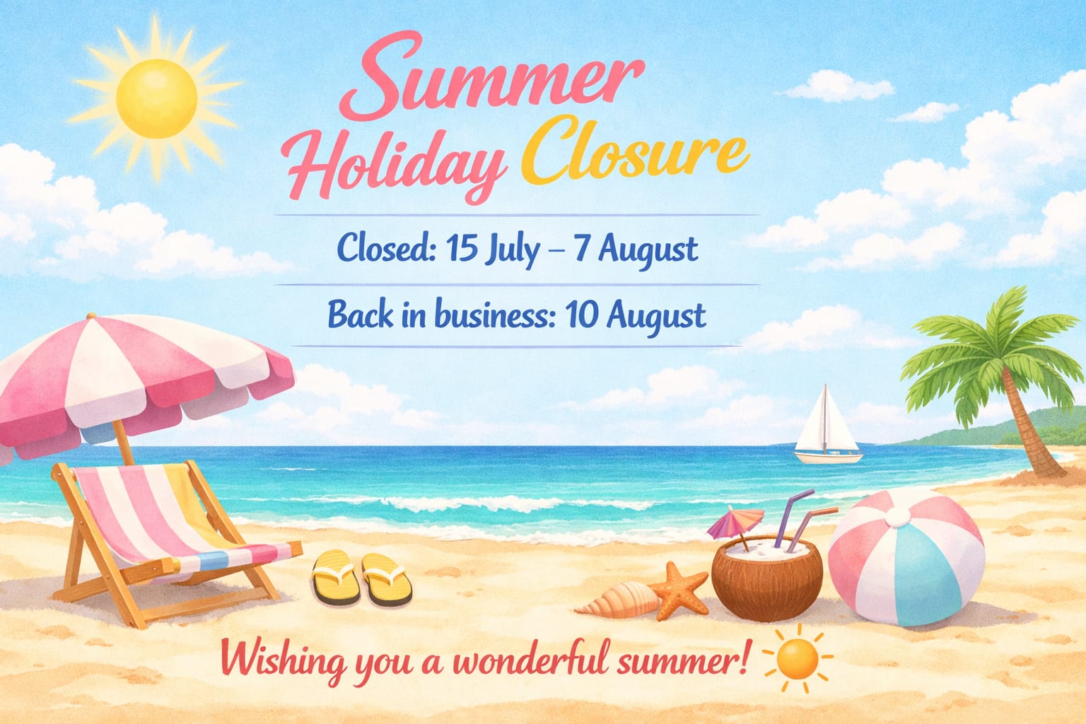 Holidays: 15 July - 7 August
